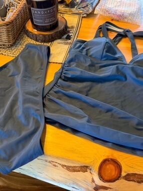 Cupshe Slate Blue Bandeau Tankini Set